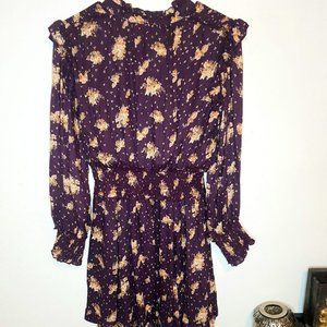 Plum midi dress with floral and long sleeve size M 100% rayon